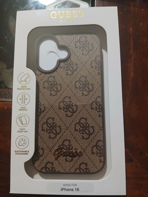 Guess 4G Metal Logo phone case for iPhone 16, brown