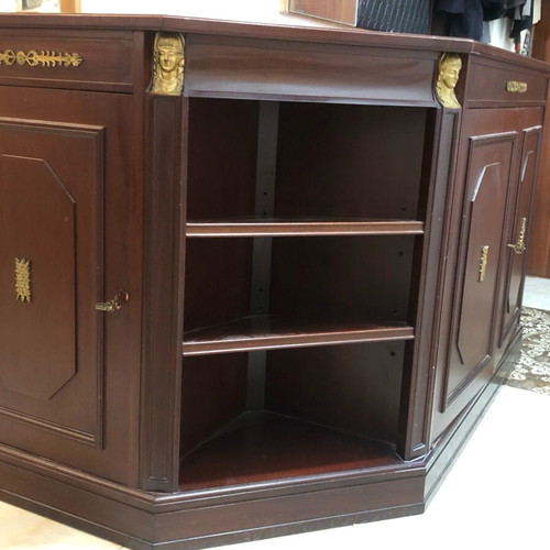 Solid walnut corner cabinet with brass details