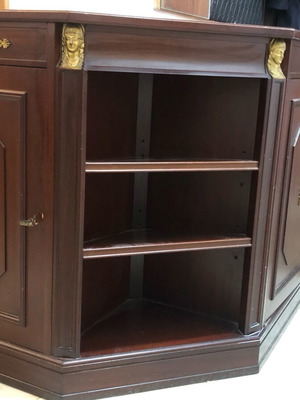Solid walnut corner cabinet with brass details