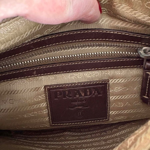 Prada Milano jacquard canvas crossbody bag like new, beige silver