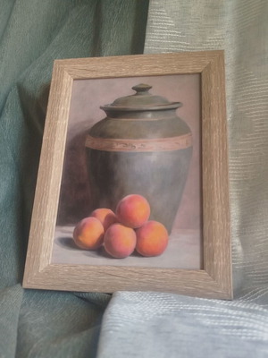Still Life Vase with Peaches Impressionist Kitchen Art 13x18