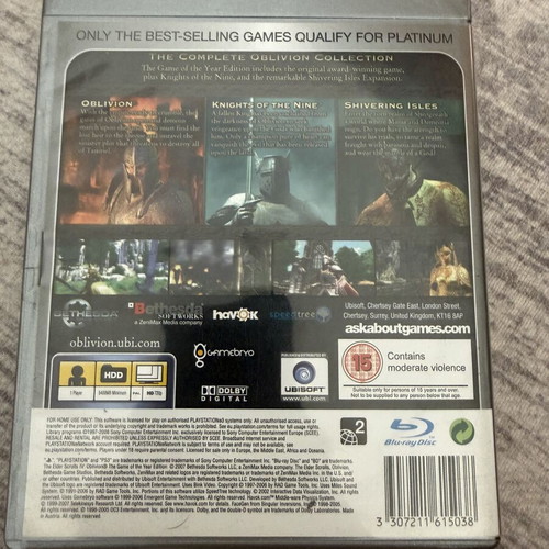 The Elder Scrolls Oblivion PS3 game, like new condition