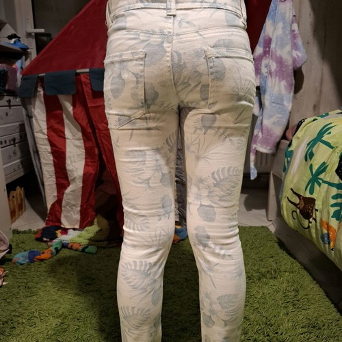 Fox slim pants, white and turquoise, size 8 years