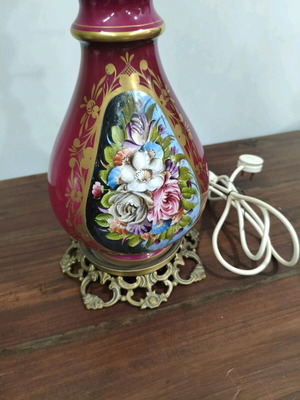 Porcelain lamp with handmade painting 70 cm height from 1960 like new