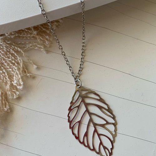Handmade silver stainless steel jewelry set with leaf design