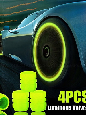 Luminous valve caps for car tires, set of 4, yellow