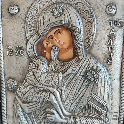Virgin Mary of Love Byzantine Icon Silver 925 like new