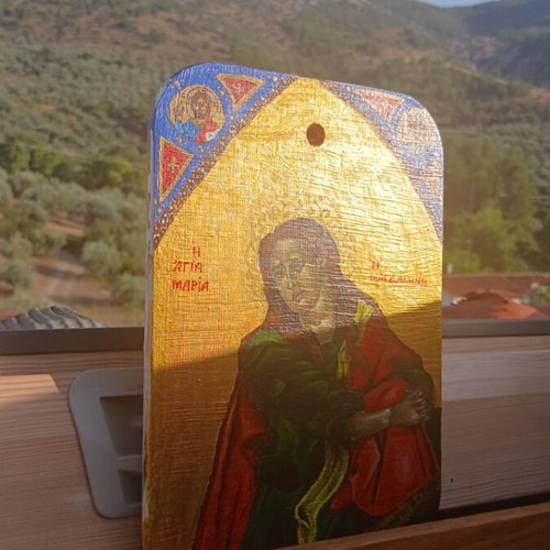 Handmade icon of Saint Mary Magdalene new, acrylic on wood