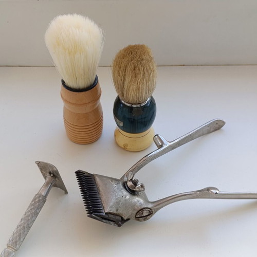 Traditional men's grooming tools used, shaving brush, clipper, safety razor