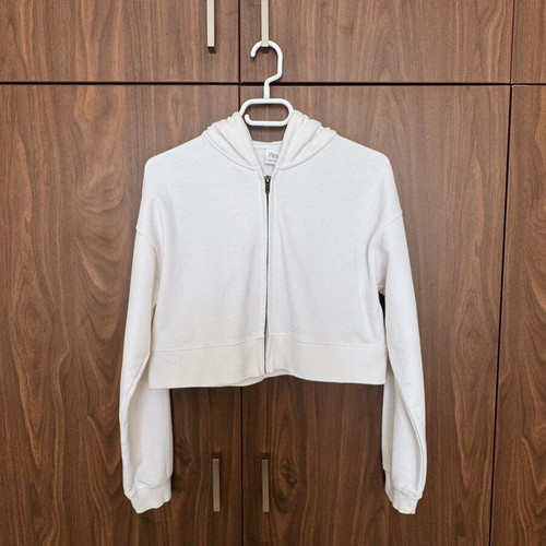 Zara cropped zip-up hoodie in white