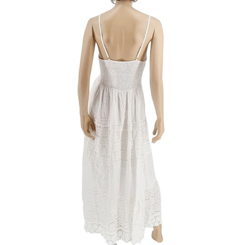 Pure long dress white with embroidery and knitted details, new, one size