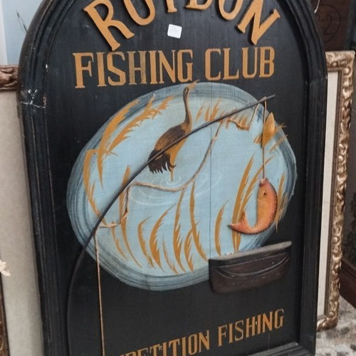 Handmade Roydon Fishing Club advertising sign used