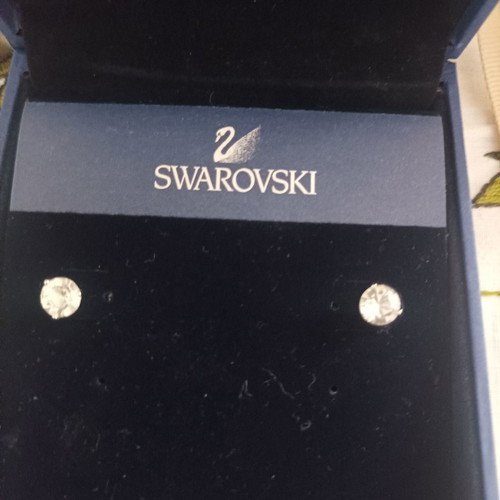 Swarovski Σετ Μενταγιόν και Σκουλαρίκια Καρφάκια Καινούργιο Λευκή Στρογγυλή Πέτρα