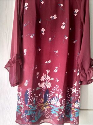 Yumi dress L like new, multicolored with sheer sleeves