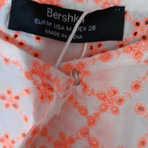 Bershka top new white with orange floral designs size M