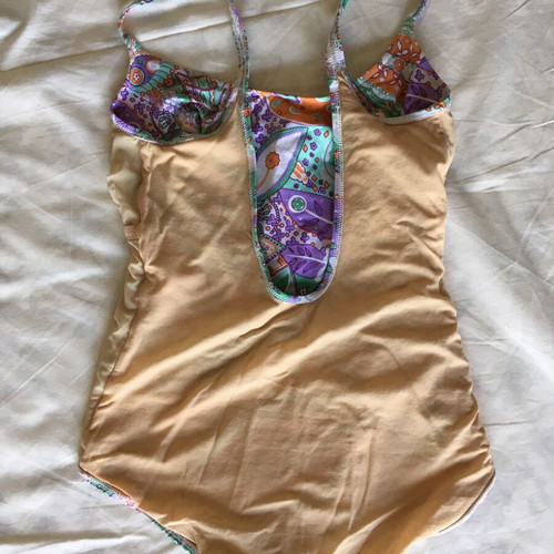 One-piece swimsuit, colorful with nude lining, size S