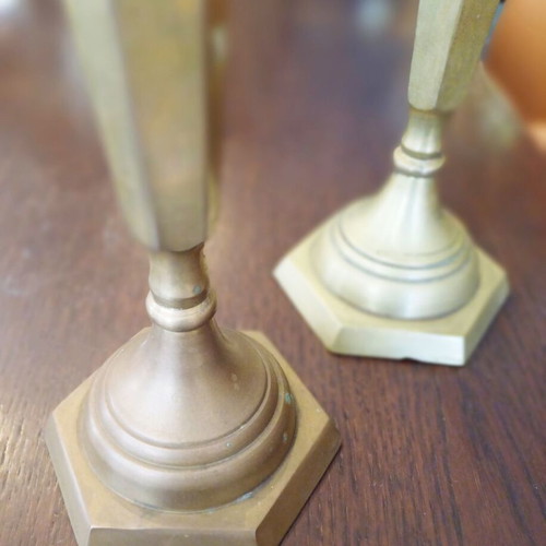 Brass Candlesticks Set like new with Geometric Design