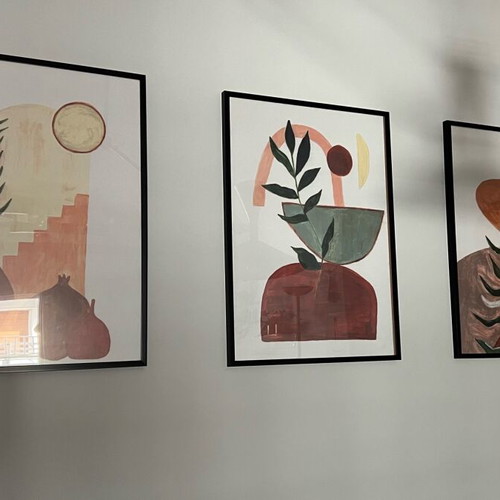Handpainted paintings with black frame and pastel colors new