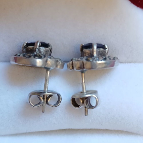Silver 925 earrings with sapphire and marcasites, like new, vintage