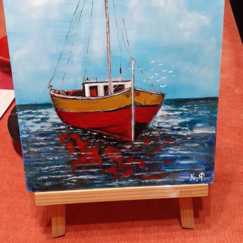 Handmade painting new on driftwood