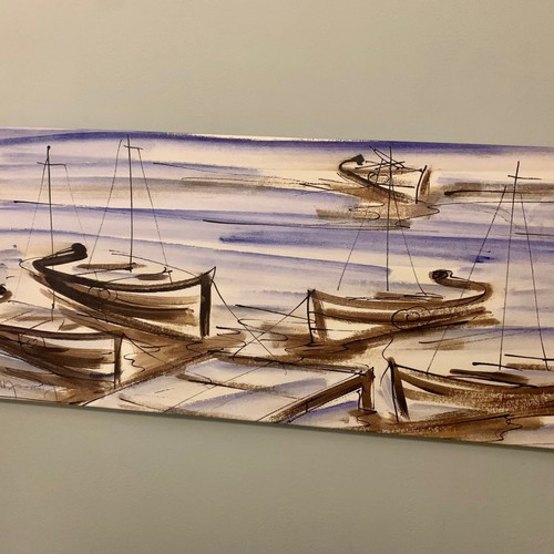 Painting with boats by Iliopoulos new canvas print