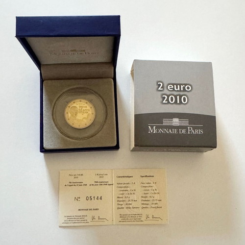 France 2 Euro 2010 Proof Coin 70th Anniversary of June 18 Appeal