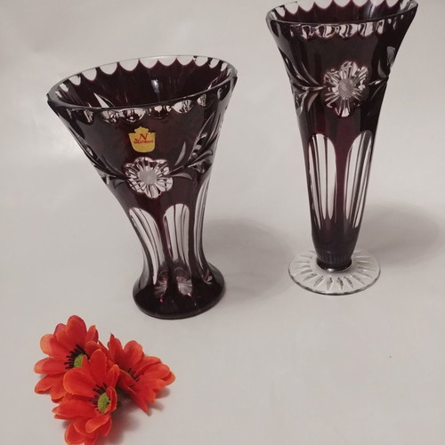 Nachtmann Rose amethyst purple vase pair Germany 50' new