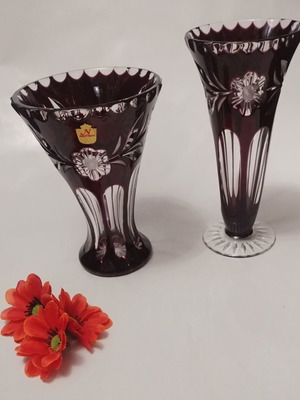 Nachtmann Rose amethyst purple vase pair Germany 50' new
