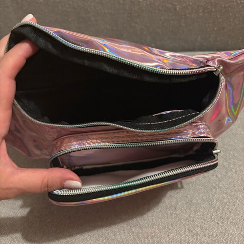 Banana bag for girl like new, pink metallic color