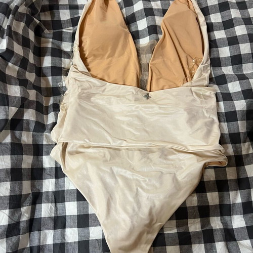 SugarFree swimsuit large used, beige with bust transparency
