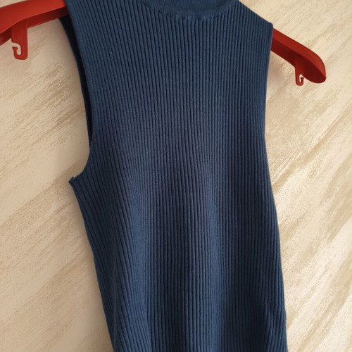 Tally Weijl Blue Ribbed Sleeveless Knit Top Mock Neck Size L Like New