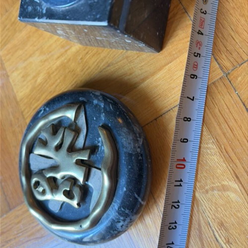 Press Papiers set with black marble and silver and bronze details like new