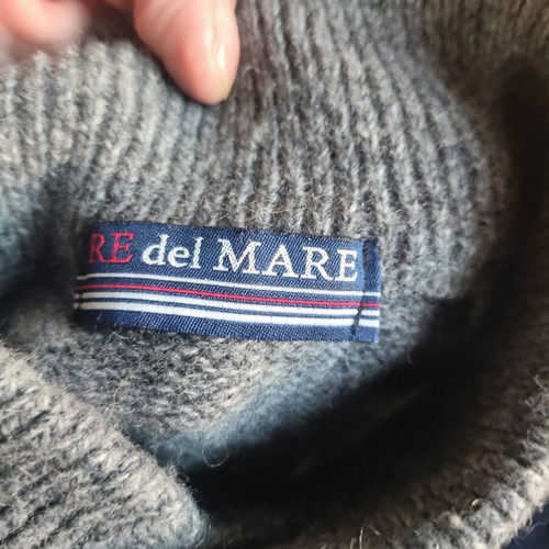 Re Del Mare gray and blue wool polo sweater M/L like new
