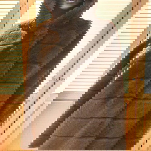 Πανωφόρι faux fur με κουκούλα καινούργιο, καφέ, one size