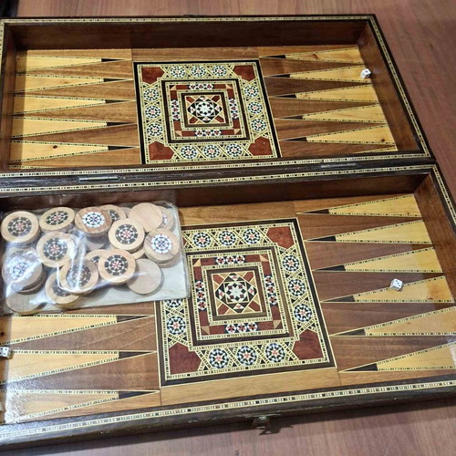Handmade wooden backgammon with mosaic design like new