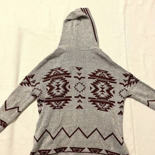 Wool cardigan burgundy-gray with hood like new, size S
