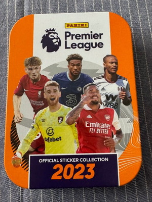 Αυτοκόλλητα Panini Premier League 2023 σαν καινούργια με starter pack και μεταλικό κουτί