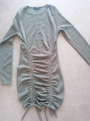 Khaki dress with ruching Pretty Little Thing like new