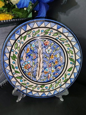 Large turquoise terracotta plate like new, 27 cm diameter