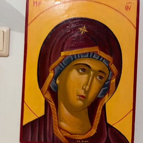 Hand-painted icon of Virgin Mary on wood 30x40 cm new