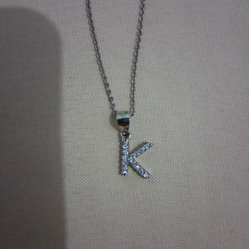 Necklace with letter K new, silver and gray