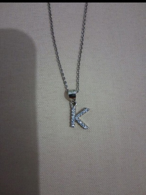 Necklace with letter K new, silver and gray