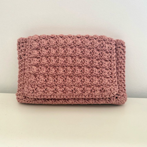 Handmade knitted clutch bag new pink salmon