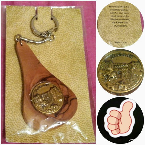 Handmade sealed keychain from the Holy Land, olive wood