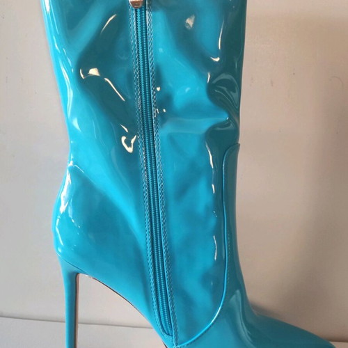 Patent leather boots blue new, size 41
