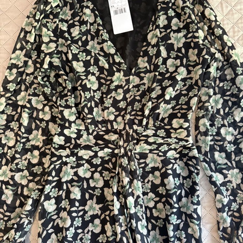 Mango XS long dress with sheer sleeves new, black and green