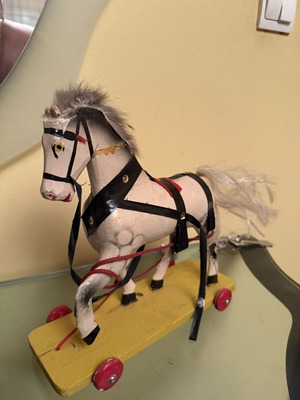 Vintage Wooden Decorative Horse used with wheeled base