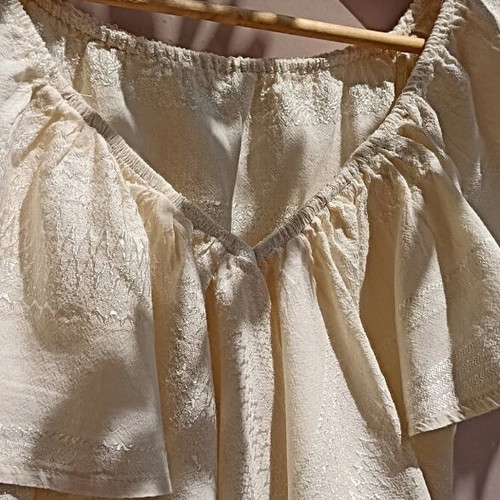 Crop top new with ruffles, cotton, size S, ecru color