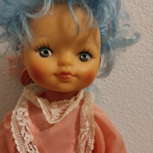 Vintage Russian doll Malvina with blue hair used 35cm