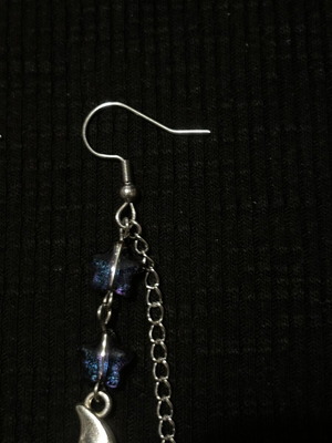 Handmade earrings with moon and dragonfly charm new, blue and silver